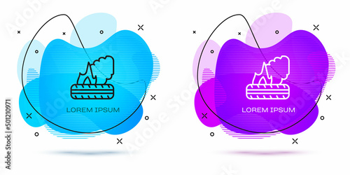 Line Lying burning tires icon isolated on white background. Abstract banner with liquid shapes. Vector