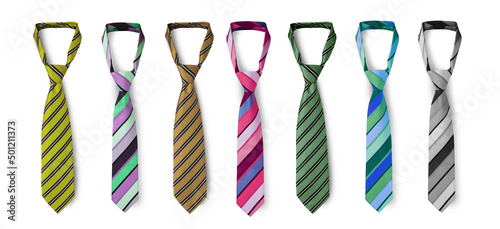 Strapped neckties in different colors, men's striped ties