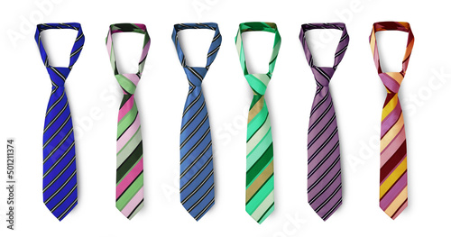 Fotografering Strapped neckties in different colors, men's striped ties