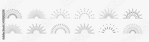 Sunburst set. Vintage sunrise collection.  Vector light rays elements on white background. Vector Illustration 