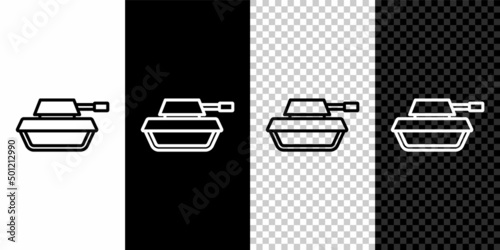Canvas Set line Military tank icon isolated on black and white, transparent background