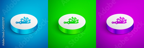 Isometric line Sword for game icon isolated on blue, green and purple background. White circle button. Vector