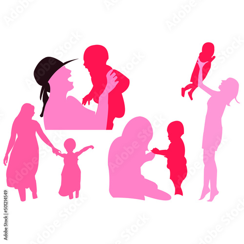 Mother and child vector silhouette illustration design