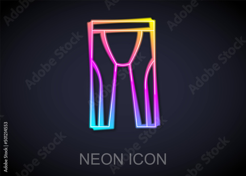 Glowing neon line Wetsuit for scuba diving icon isolated on black background. Diving underwater equipment. Vector