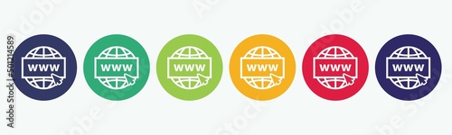 6 circles set with web icon in various colors. Vector illustration.