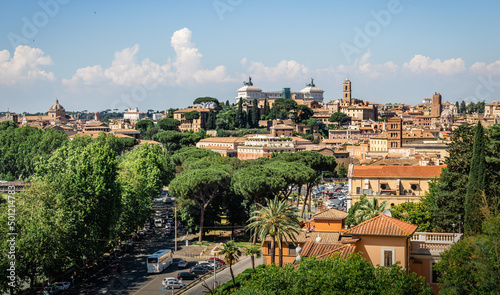 Canvas Print Picturesque View of Traditional Italian Skyline and Architecture in Rome, Italy