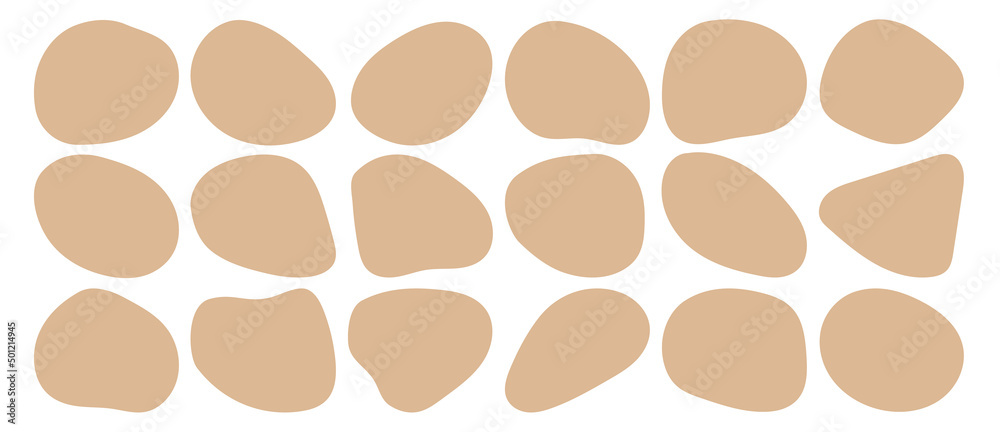 Organic blob shape with irregular form abstract vector illustration. Random oval pebble, asymmetric stone, round amoeba blot. Set of simple graphic geometric stained. Neutral bubble blotch background
