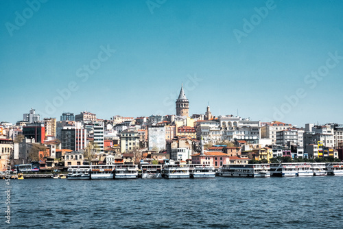 landscape on the shores of the golden horn and the Bosphorus in Istanbul. Boat