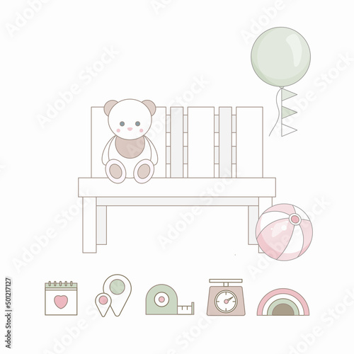 Set of cute baby shower card or nursery poster.Baby announcement card.Trendy baby and children elements