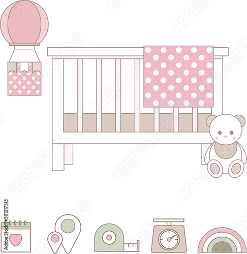 Set of cute baby shower card or nursery poster.Baby announcement card.Trendy baby and children elements