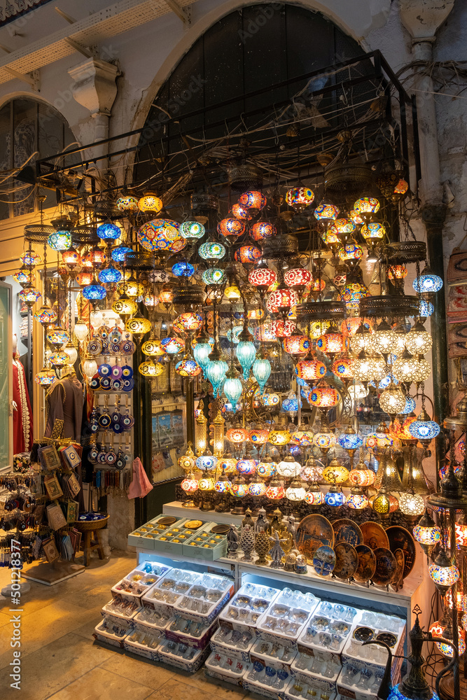 Shops and products of the shops of the Grand Bazaar in Istanbul