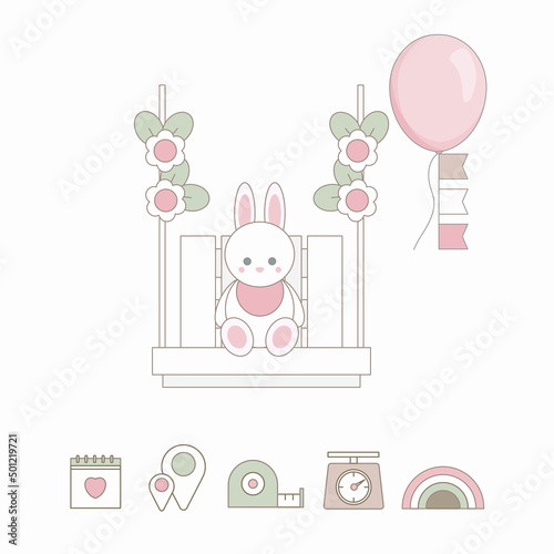 Set of cute baby shower card or nursery poster.Baby announcement card.Trendy baby and children elements