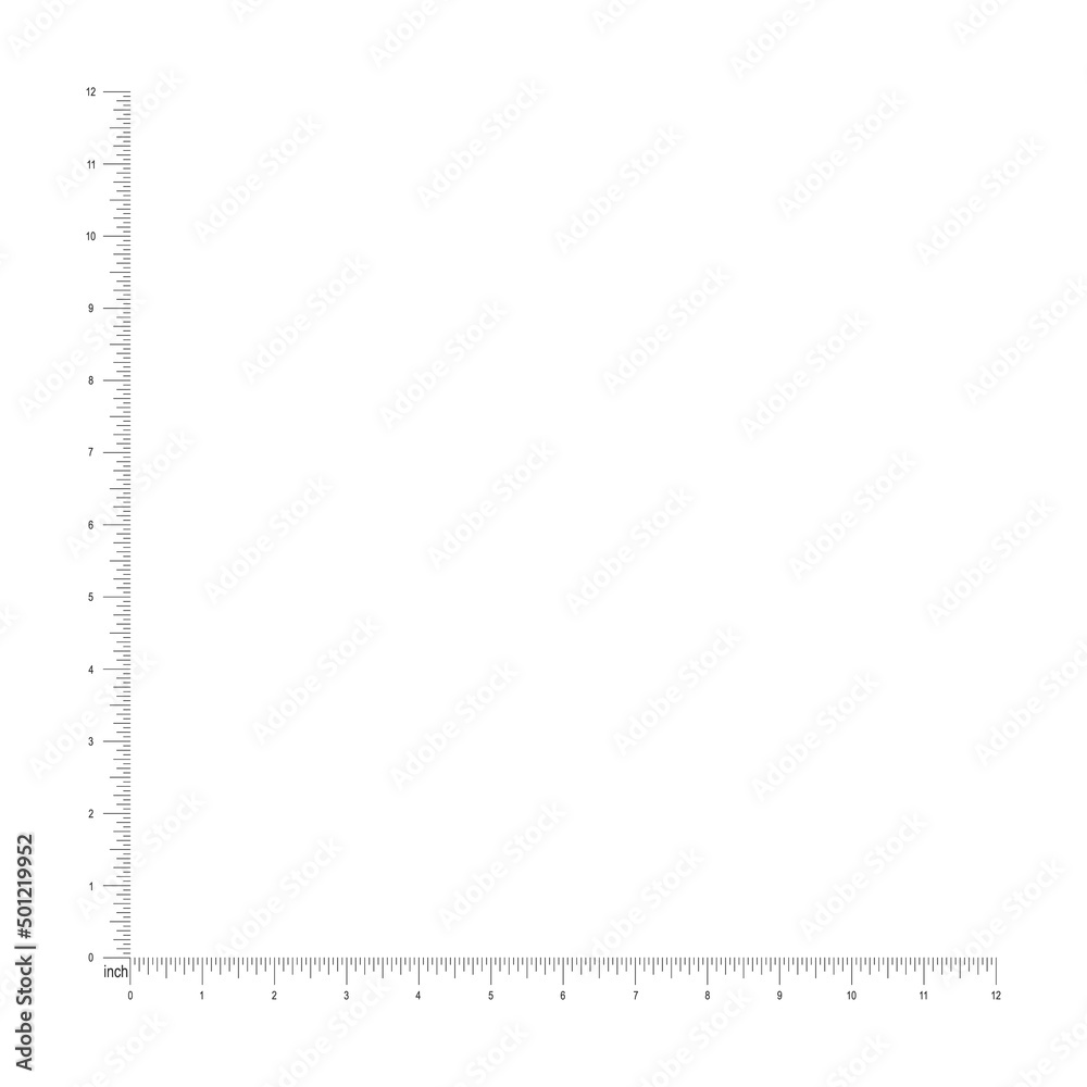 Feet corner ruler template. Measuring tool with vertical and horizontal lines with 12 inches markup and numbers. Vector outline illustration isolated on white background Feet corner ruler template. Measuring tool with vertical and horizontal lines with 12 inches markup and numbers. Vector outline illustration isolated on white background