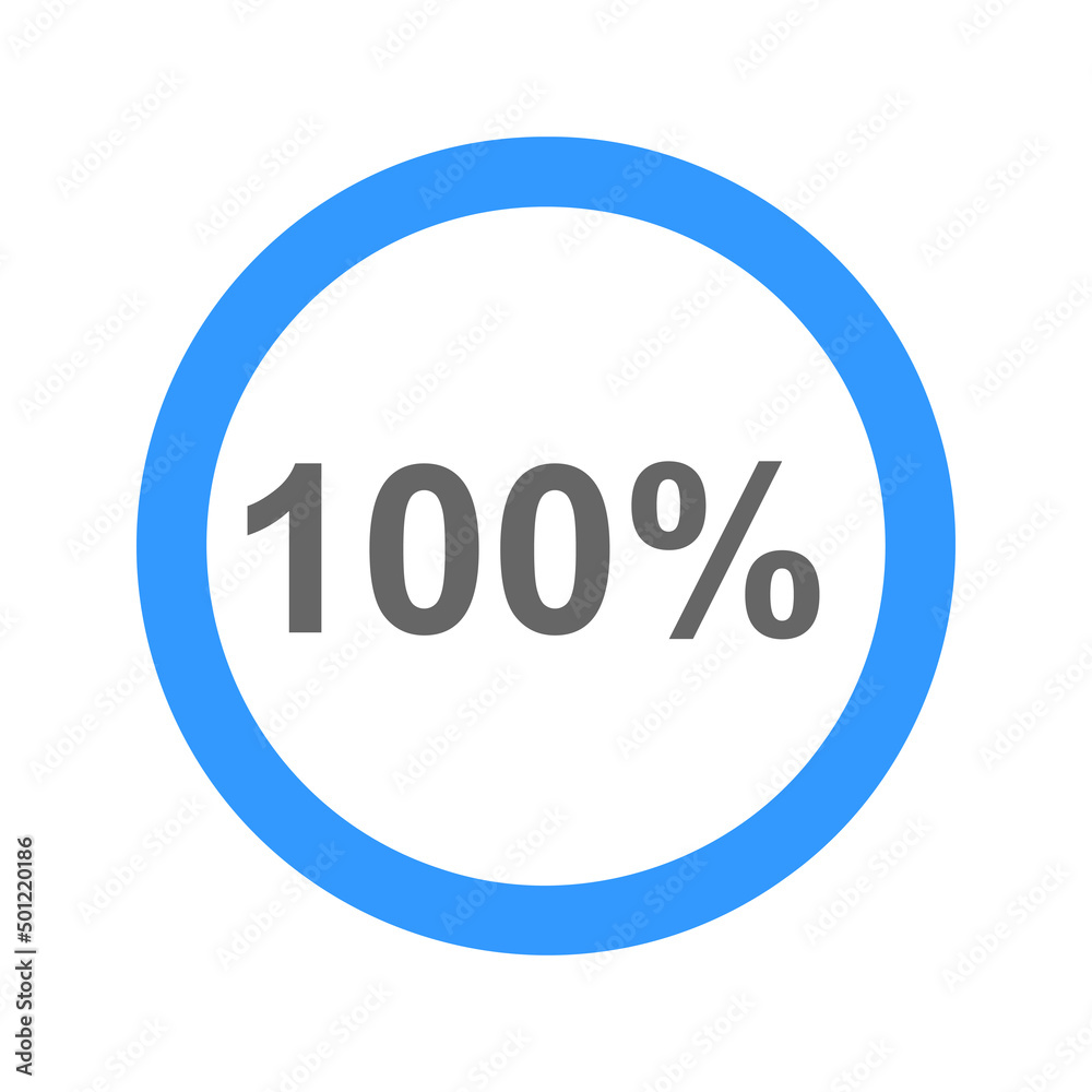 100 percent filled round bar. Full loading or charging symbol. Progress, waiting, transfer, buffering or downloading icon. Infographic element for website or mobile app interface. 100 percent filled round bar. Full loading or charging symbol. Progress, waiting, transfer, buffering or downloading icon. Infographic element for website or mobile app interface.