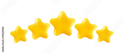 Vector icons of five yellow stars glossy colors. Achievements for games or customer rating feedback of website.