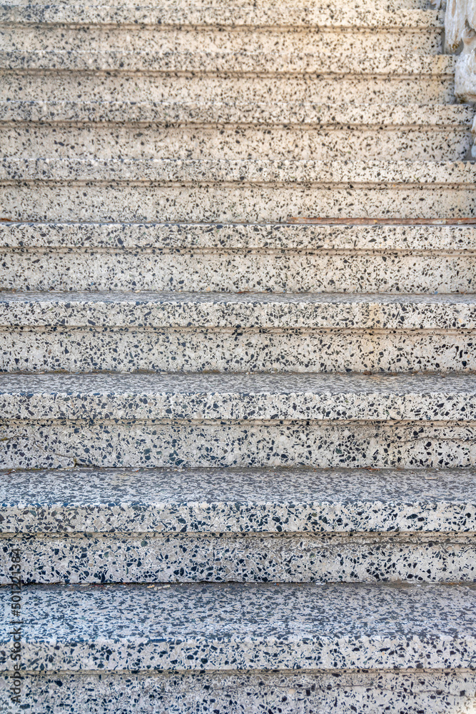 Granite steps of an outdoor staircase at San Francisco, California