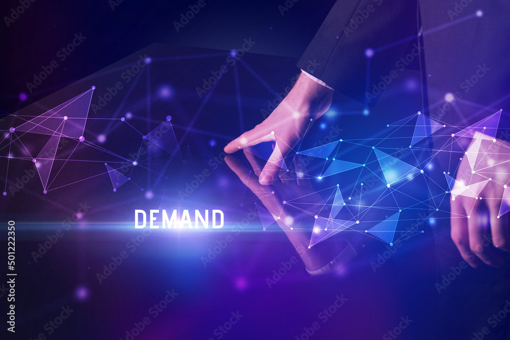 Businessman touching huge screen concept Businessman touching huge screen concept