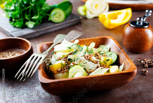 vegetable salad with avocado and fresh cucumber