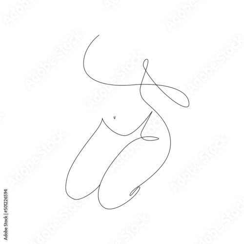 Elegant line art of erotic woman figure. Silhouette of female in contemporary one line style. Design element for for cosmetics advertising, posters, wall art, stickers. 