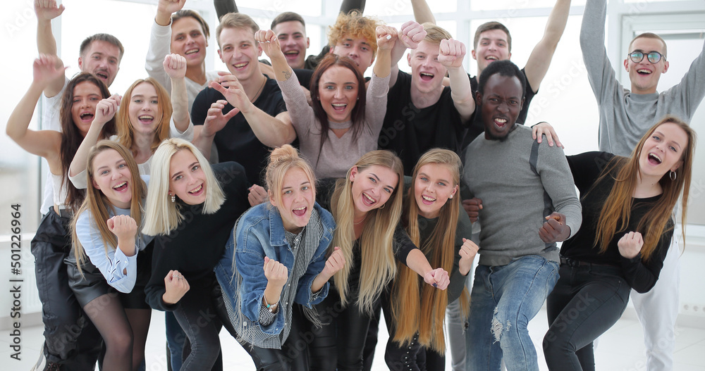 close up. a jubilant group of cheerful young people.