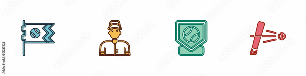 Set Flag with baseball ball, Baseball player, and bat icon. Vector Set Flag with baseball ball, Baseball player, and bat icon. Vector