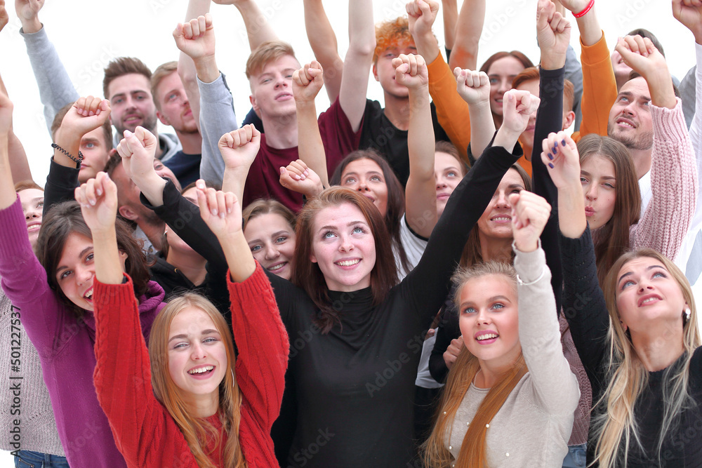 large group of friends with a smile looking at the camera