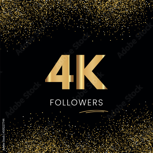 Thank you 4K or 4 Thousand followers. Vector illustration with golden glitter particles on black background for social network friends, and followers. Thank you celebrate followers, and likes.