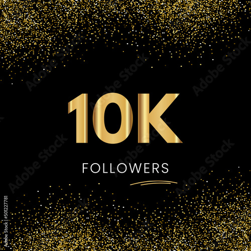 Thank you 10K or 10 Thousand followers. Vector illustration with golden glitter particles on black background for social network friends, and followers. Thank you celebrate followers, and likes.