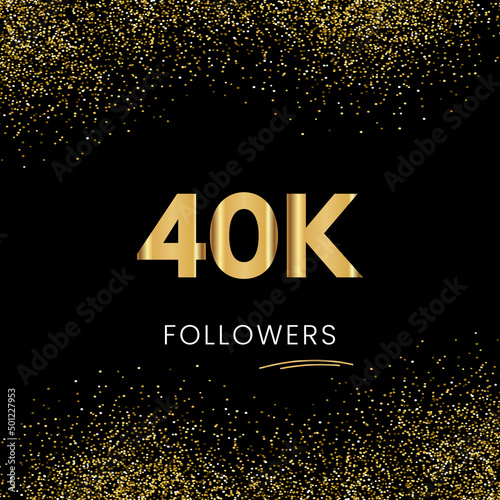 Thank you 40K or 40 Thousand followers. Vector illustration with golden glitter particles on black background for social network friends, and followers. Thank you celebrate followers, and likes.