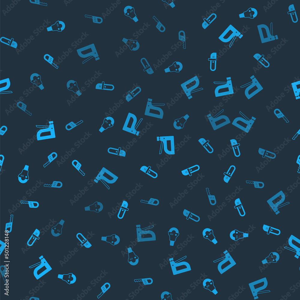 Set Angle grinder, Chainsaw, Construction stapler and Reciprocating on seamless pattern. Vector