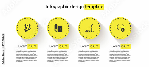Set Sports doping with dumbbell, Fitness mat roll, Treadmill machine and Dumbbell. Business infographic template. Vector