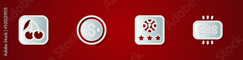 Set Slot machine with cherry, Coin money dollar, Online poker table game and Money prize casino icon. Vector