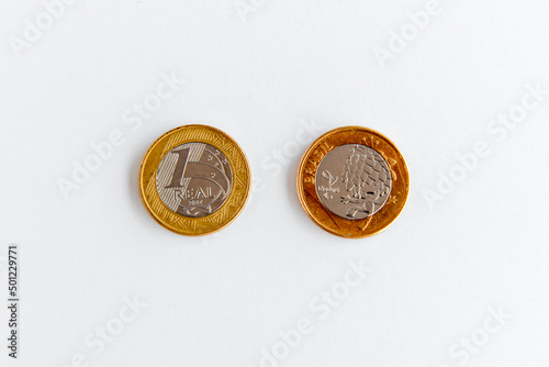Brazilian commemorative coins, Brazilian real coin on white background