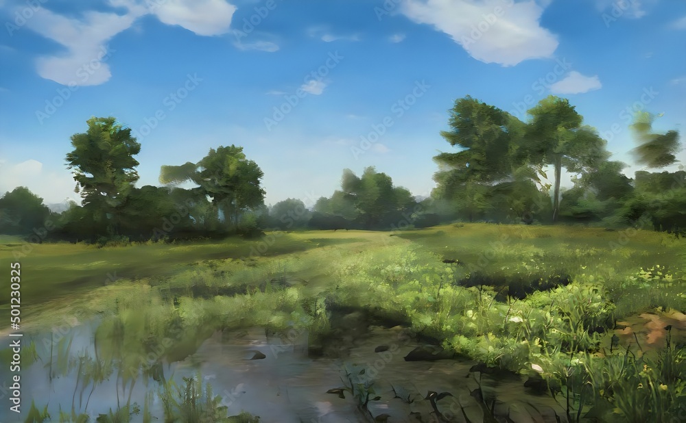 Fototapeta premium a grassy field next to water