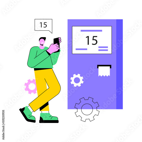 Electronic queuing system abstract concept vector illustration. Queue management software, queuing electronic system, ticket generator, line call solution, waiting for number abstract metaphor.