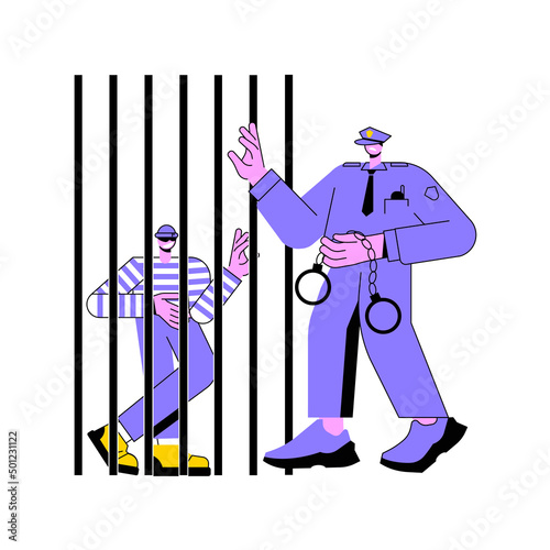 Juvenile delinquency abstract concept vector illustration. Juvenile offending, unlawful behavior, teenage crime, group therapy, handcuffs, vandalism act, prison cell, metal fence abstract metaphor.