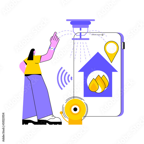 Fire alarm system abstract concept vector illustration. Fire alarm component, system installation, prevention method, smoke sensor, building protection project, emergency plan abstract metaphor.