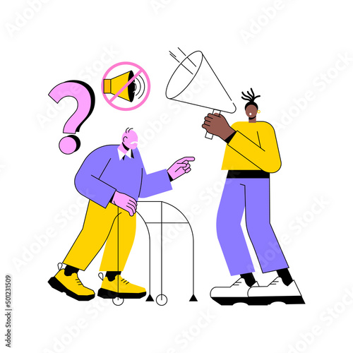 Deafness and hearing loss abstract concept vector illustration. Deafness symptoms, sudden hearing loss cause, congenital ear problem, otolaryngologist visit, assistance product abstract metaphor.