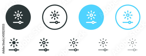 Brightness level icon, bright slider icon - light control icons - contrast settings icon button. line outline icons