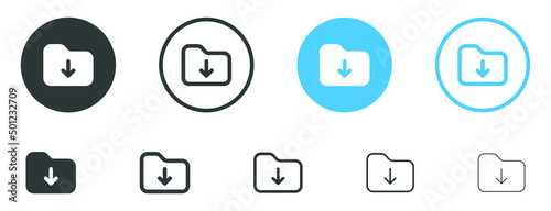 download folder icon, file document import icon sign with arrow down - save folder file icon button