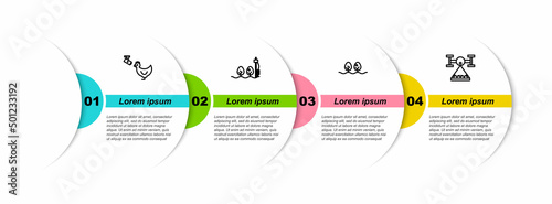 Set line Chicken farm and camera, Standalone sensor plant, Plant and Smart with drone. Business infographic template. Vector