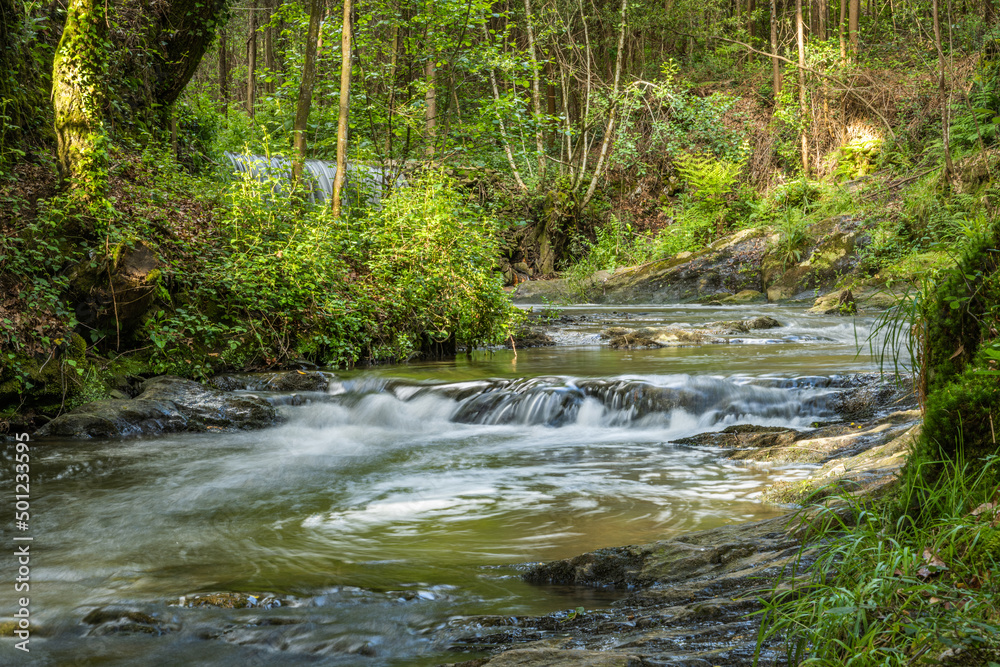 Obraz premium River Lourido water flow in Stanislaus Fountain Park