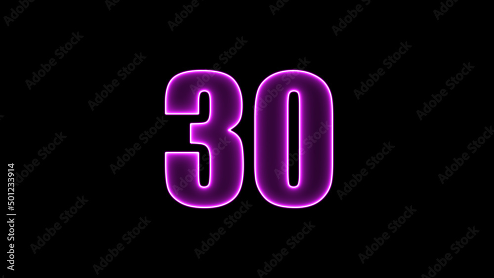 Neon number on black background. Learning numbers, serial number, price, place. 