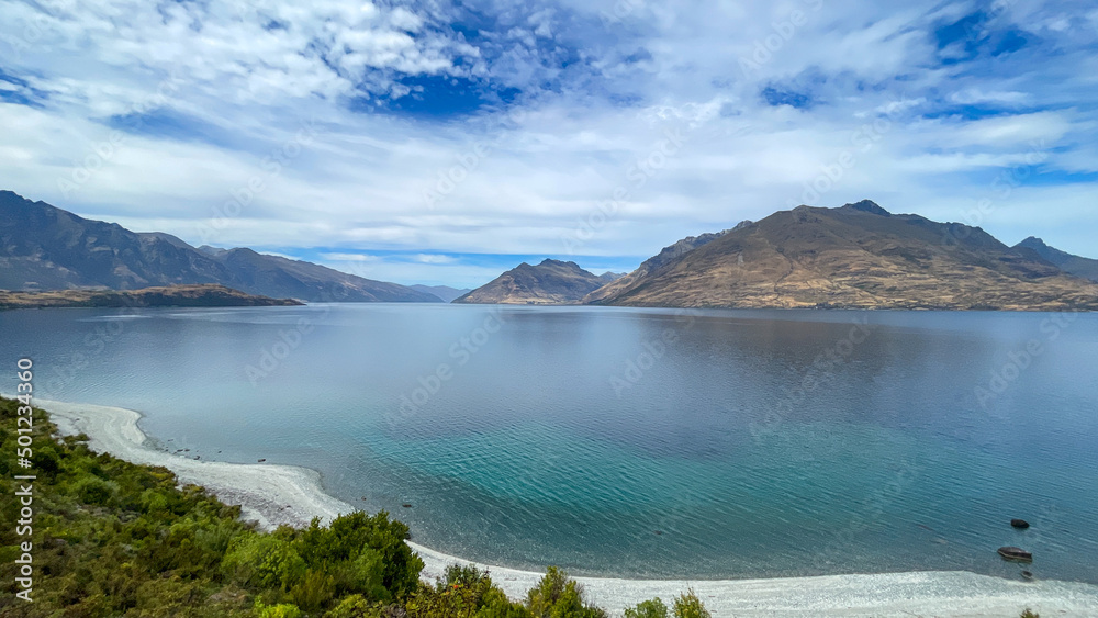 The lakeside beach as you walk along the track heading to Jacks Point in Queenstown