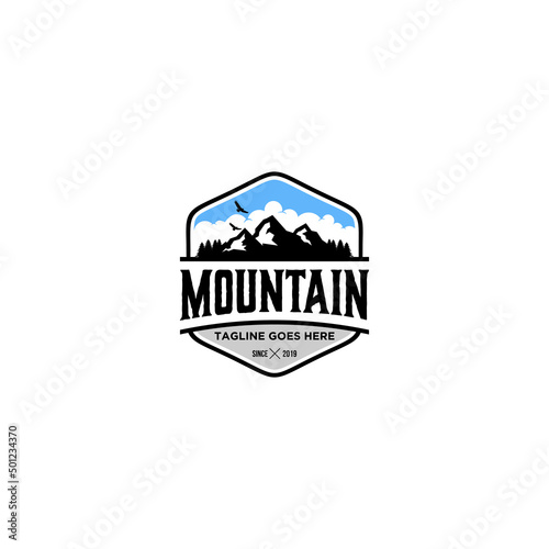 Climbing, mountaineering logo or label. Mountains vector