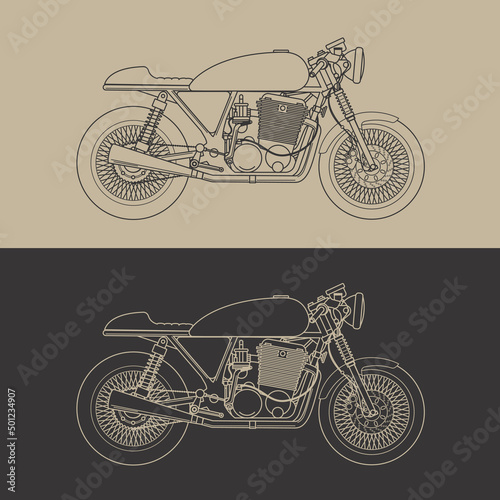 Retro Cafe Racing Bike outline version can be used for poster, design element, t shirt print or any other purpose.