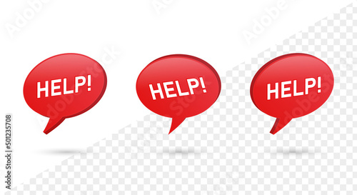 3d help word in speech bubble. FAQ, support red bubbles in modern 3d rendering