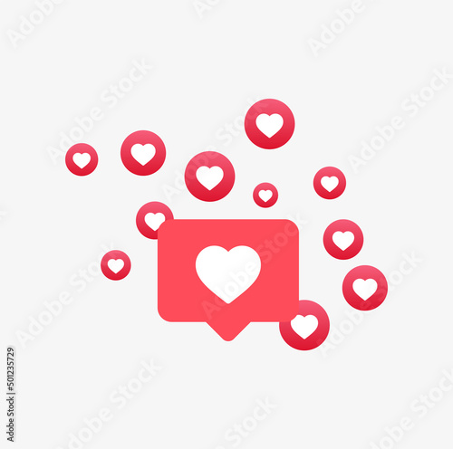 like love icon in modern glossy speech bubble for social media notifications icons - heart button and like background - heart bubbles social network reactions