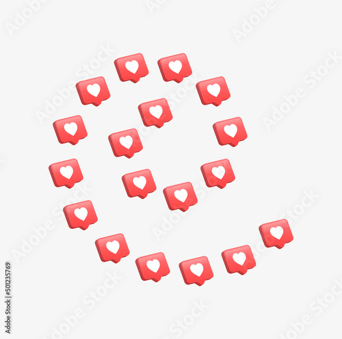 3d like love icon in modern glossy speech bubble for social media notifications icons - rotate spiral heart bubbles background social network reactions	 - Helix and scroll social network background