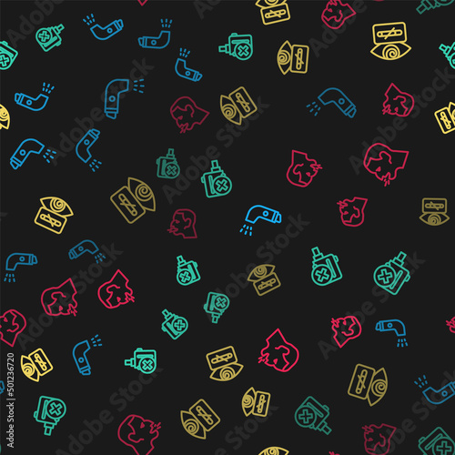 Set line Inhaler, No electronic cigarette, Hypnosis and Man coughing on seamless pattern. Vector